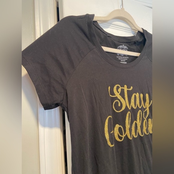 NWT Golden Nugget Size M Stay Golden Glitter Print Black Short Sleeve Tee Shirt - Picture 4 of 10